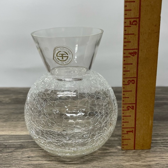 Shannon Crystal Godinger Crackle Glass Bud Vase Clear Vintage Decor - Picture 2 of 7